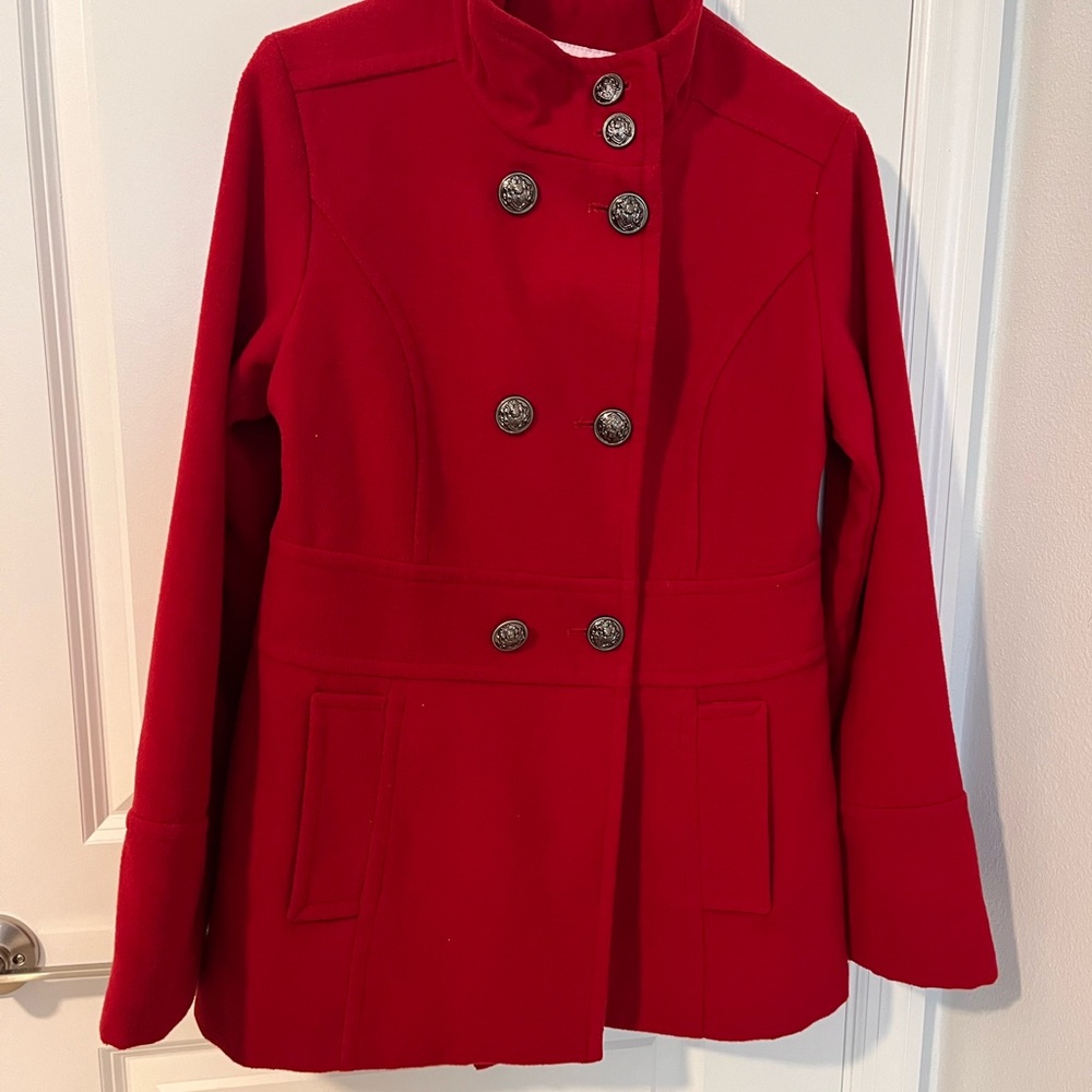Liz Claiborne Red Pea Coat with Button Detail